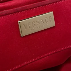 Versace Red Fabric Madonna Boston Bag For Women -Versace Official Website luxury women versace used handbags p263224 010