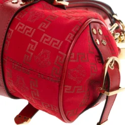 Versace Red Fabric Madonna Boston Bag For Women -Versace Official Website luxury women versace used handbags p263224 011