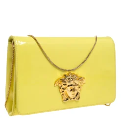 Versace Neon Yellow Patent Leather Medusa Chain Clutch For Women -Versace Official Website luxury women versace used handbags p263821 002