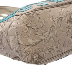 Versace Beige/Blue Borocco Heritage Print Diaper Bag For Women -Versace Official Website luxury women versace used handbags p264359 004