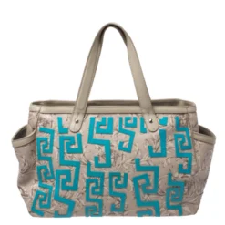 Versace Beige/Blue Borocco Heritage Print Diaper Bag For Women -Versace Official Website luxury women versace used handbags p264359 006