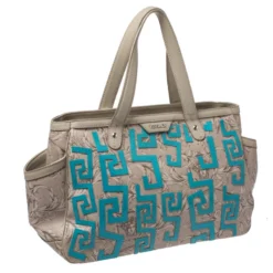 Versace Beige/Blue Borocco Heritage Print Diaper Bag For Women -Versace Official Website luxury women versace used handbags p264359 007