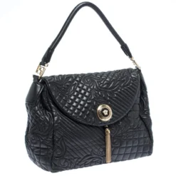 Versace Black Barocco Leather Altea Satchel For Women -Versace Official Website luxury women versace used handbags p265767 007