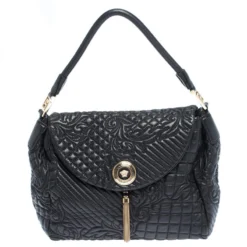 Versace Black Barocco Leather Altea Satchel For Women