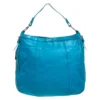Versace Light Blue Leather Zip Around Hobo For Women