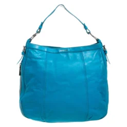 Versace Light Blue Leather Zip Around Hobo For Women