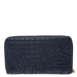 Versace Navy Blue Leather Vanitas Zip Around Wallet For Women -Versace Official Website luxury women versace used handbags p266192 002