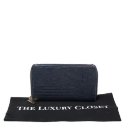 Versace Navy Blue Leather Vanitas Zip Around Wallet For Women -Versace Official Website luxury women versace used handbags p266192 003