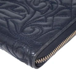 Versace Navy Blue Leather Vanitas Zip Around Wallet For Women -Versace Official Website luxury women versace used handbags p266192 007