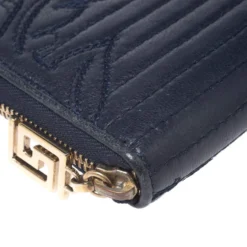 Versace Navy Blue Leather Vanitas Zip Around Wallet For Women -Versace Official Website luxury women versace used handbags p266192 008