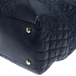 Versace Navy Blue Quilted Leather Elettra Vanitas Tote For Women -Versace Official Website luxury women versace used handbags p266503 002