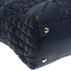 Versace Navy Blue Quilted Leather Elettra Vanitas Tote For Women -Versace Official Website luxury women versace used handbags p266503 003