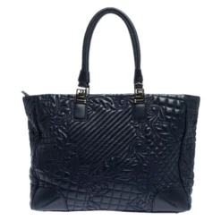 Versace Navy Blue Quilted Leather Elettra Vanitas Tote For Women -Versace Official Website luxury women versace used handbags p266503 005