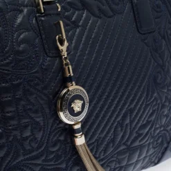 Versace Navy Blue Quilted Leather Elettra Vanitas Tote For Women -Versace Official Website luxury women versace used handbags p266503 007