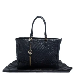 Versace Navy Blue Quilted Leather Elettra Vanitas Tote For Women -Versace Official Website luxury women versace used handbags p266503 009