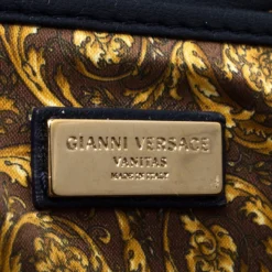 Versace Navy Blue Quilted Leather Elettra Vanitas Tote For Women -Versace Official Website luxury women versace used handbags p266503 010