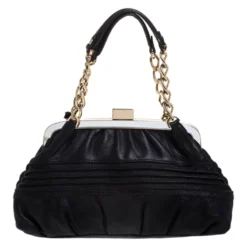 Versace Black Leather Frame Satchel For Women -Versace Official Website luxury women versace used handbags p266506 003