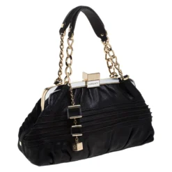 Versace Black Leather Frame Satchel For Women -Versace Official Website luxury women versace used handbags p266506 004