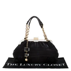 Versace Black Leather Frame Satchel For Women -Versace Official Website luxury women versace used handbags p266506 007