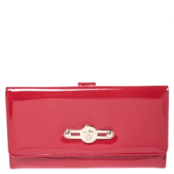 Versace Red Patent Leather Icon Continental Wallet For Women