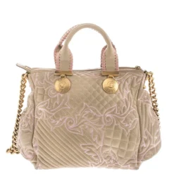 Versace Beige/Pink Quilted Leather Vanitas Satchel For Women -Versace Official Website luxury women versace used handbags p269278 006
