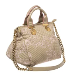 Versace Beige/Pink Quilted Leather Vanitas Satchel For Women -Versace Official Website luxury women versace used handbags p269278 008