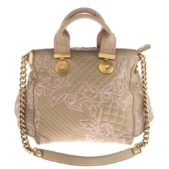 Versace Beige/Pink Quilted Leather Vanitas Satchel For Women
