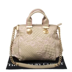 Versace Beige/Pink Quilted Leather Vanitas Satchel For Women -Versace Official Website luxury women versace used handbags p269278 011