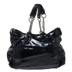 Versace Midnight Blue Croc Patent Leather Chain Tote For Women -Versace Official Website luxury women versace used handbags p270688 004