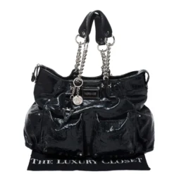 Versace Midnight Blue Croc Patent Leather Chain Tote For Women -Versace Official Website luxury women versace used handbags p270688 011