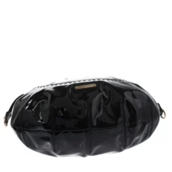 Versace Black Stitches Patent Leather Chain Shoulder Bag For Women -Versace Official Website luxury women versace used handbags p270915 005