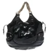 Versace Black Stitches Patent Leather Chain Shoulder Bag For Women