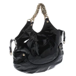 Versace Black Stitches Patent Leather Chain Shoulder Bag For Women -Versace Official Website luxury women versace used handbags p270915 008