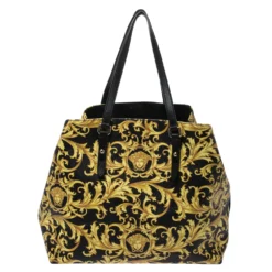 Versace Black/Yellow Borocco Print Coated Canvas Tote For Women -Versace Official Website luxury women versace used handbags p271191 004