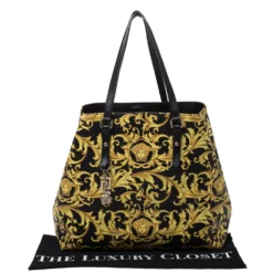 Versace Black/Yellow Borocco Print Coated Canvas Tote For Women -Versace Official Website luxury women versace used handbags p271191 005