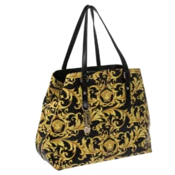 Versace Black/Yellow Borocco Print Coated Canvas Tote For Women -Versace Official Website luxury women versace used handbags p271191 007