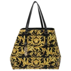Versace Black/Yellow Borocco Print Coated Canvas Tote For Women