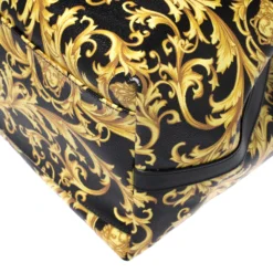Versace Black/Yellow Borocco Print Coated Canvas Tote For Women -Versace Official Website luxury women versace used handbags p271191 009