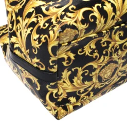Versace Black/Yellow Borocco Print Coated Canvas Tote For Women -Versace Official Website luxury women versace used handbags p271191 010