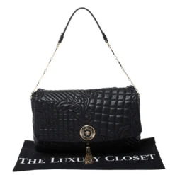 Versace Black Quilted Leather Calliope Vanitas Shoulder Bag For Women -Versace Official Website luxury women versace used handbags p271195 006