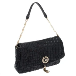 Versace Black Quilted Leather Calliope Vanitas Shoulder Bag For Women -Versace Official Website luxury women versace used handbags p271195 007