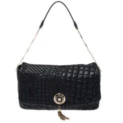Versace Black Quilted Leather Calliope Vanitas Shoulder Bag For Women