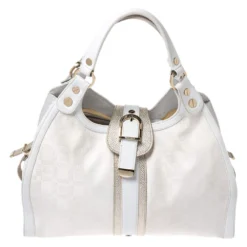 Versace White Signature Fabric And Leather Tote For Women