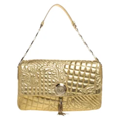 Versace Gold Barocco Leather Vanitas Medea Shoulder Bag For Women