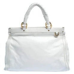 Versace White Leather Logo Embossed Tote For Women -Versace Official Website luxury women versace used handbags p273207 004