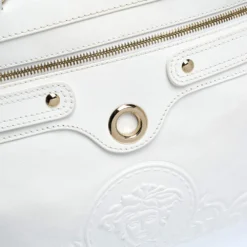 Versace White Leather Logo Embossed Tote For Women -Versace Official Website luxury women versace used handbags p273207 005