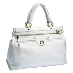 Versace White Leather Logo Embossed Tote For Women -Versace Official Website luxury women versace used handbags p273207 006
