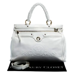 Versace White Leather Logo Embossed Tote For Women -Versace Official Website luxury women versace used handbags p273207 008