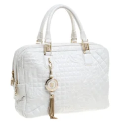Versace White Leather Demetra Vanitas Top Handle Bag For Women -Versace Official Website luxury women versace used handbags p274409 003