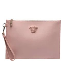 Versace Pink Leather Medusa Clutch For Women